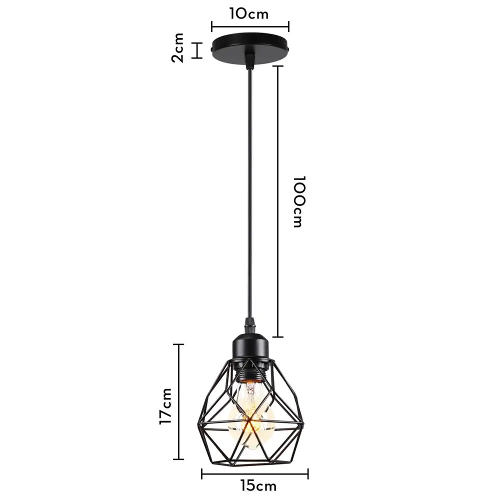 Industrial black metal cage mini pendant light dining room