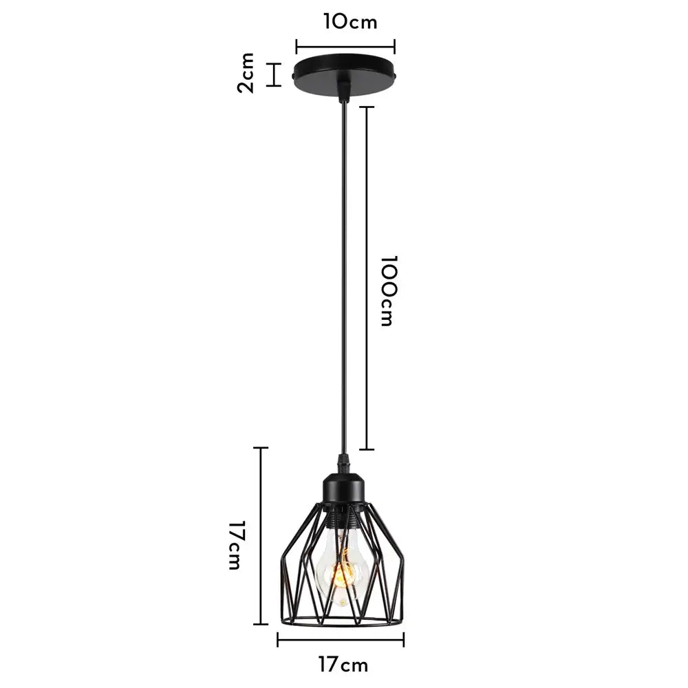 Industrial black metal cage mini pendant light dining room