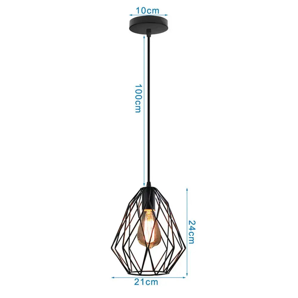 Industrial black metal cage mini pendant light dining room