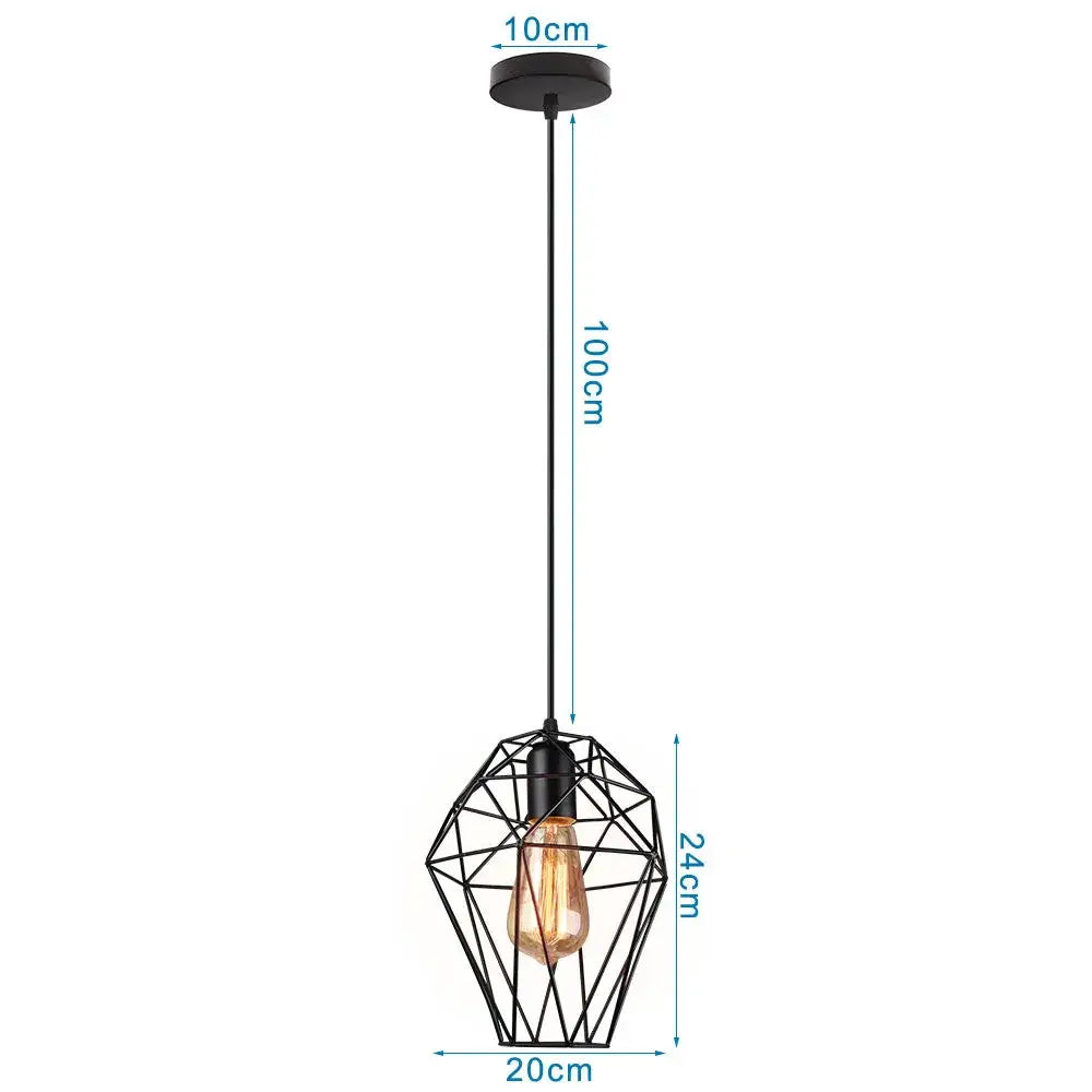 Industrial black metal cage mini pendant light dining room