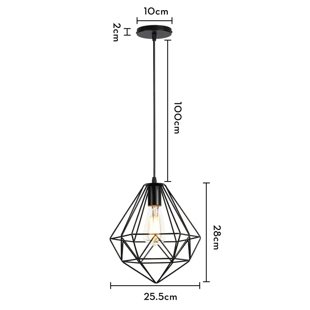 Industrial black metal cage mini pendant light dining room