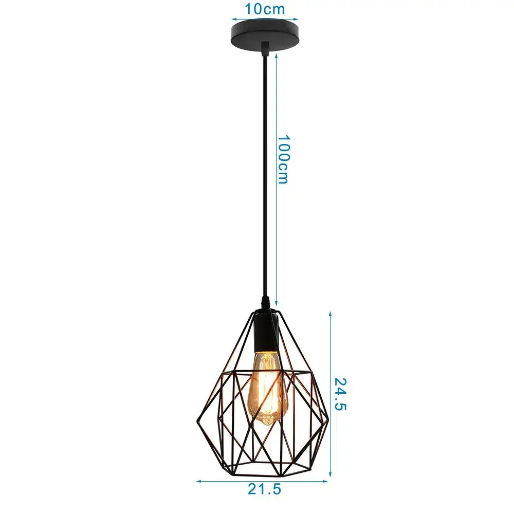 Industrial black metal cage mini pendant light dining room