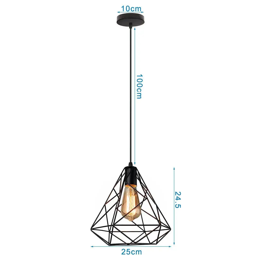 Industrial black metal cage mini pendant light dining room