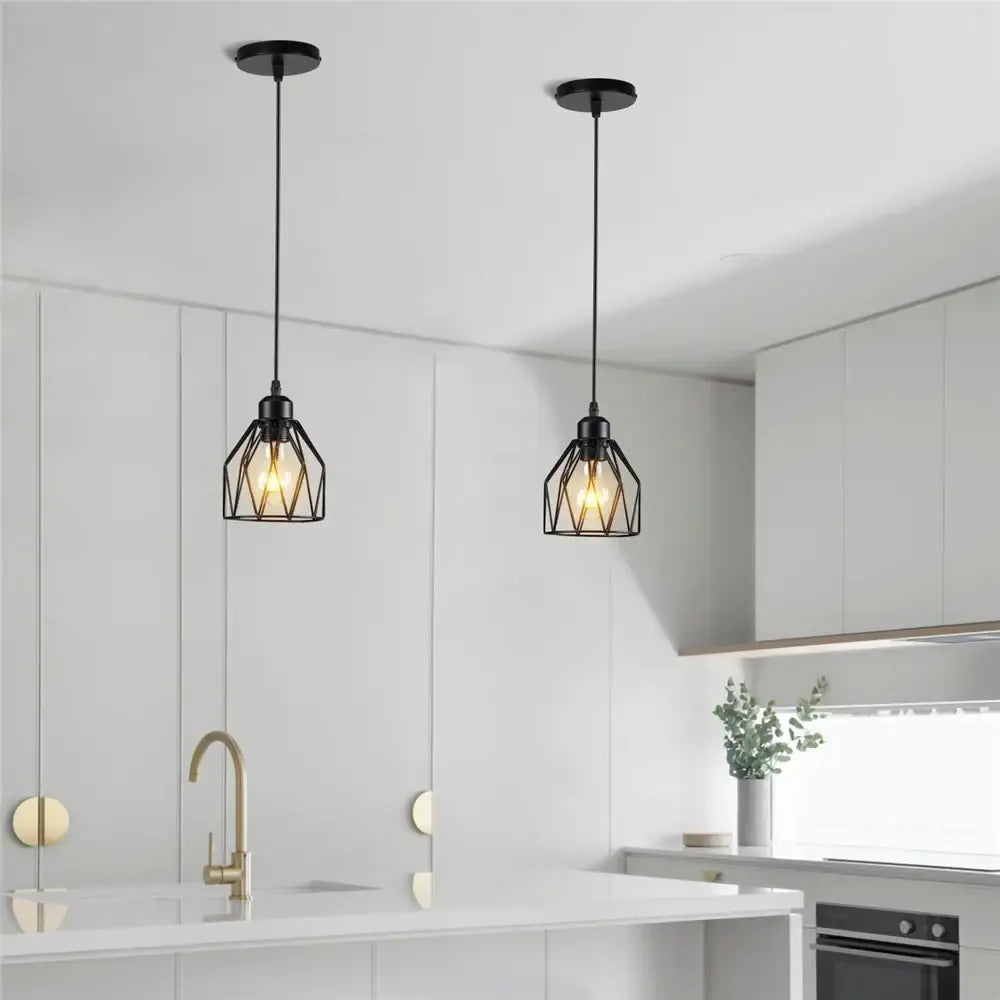 Industrial black metal cage mini pendant light dining room