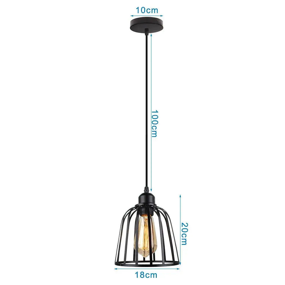 Industrial black metal cage mini pendant light dining room