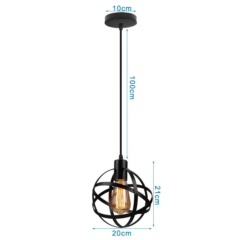 Industrial black metal cage mini pendant light dining room