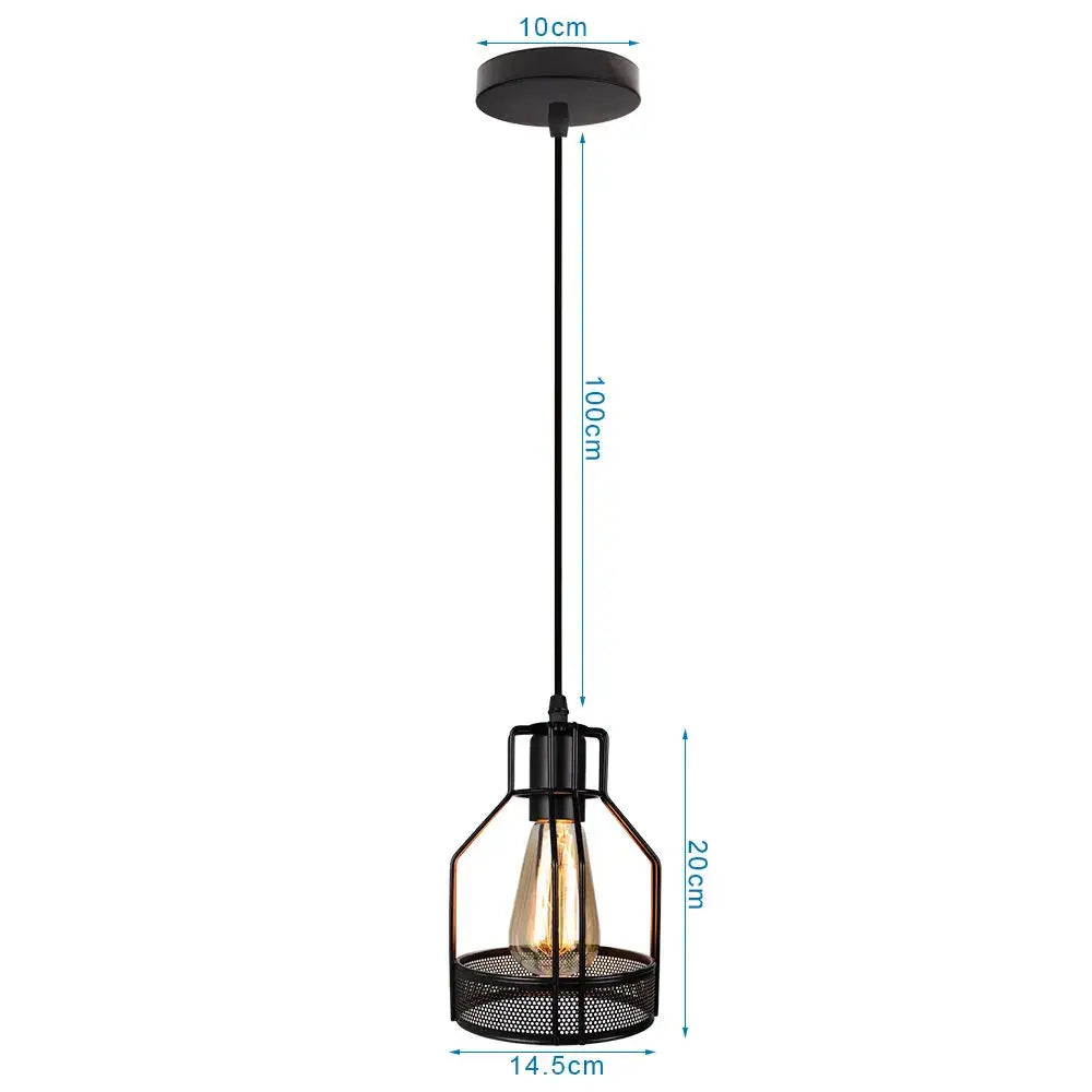 Industrial black metal cage pendant light kitchen decor
