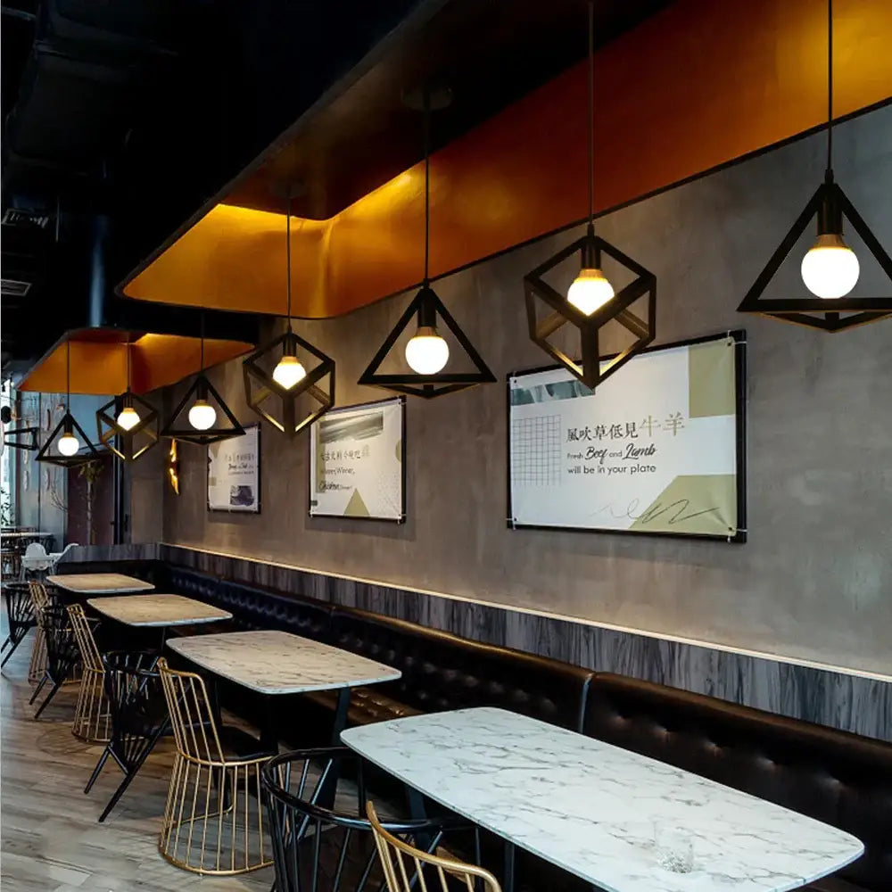 Industrial black metal cage pendant light kitchen decor