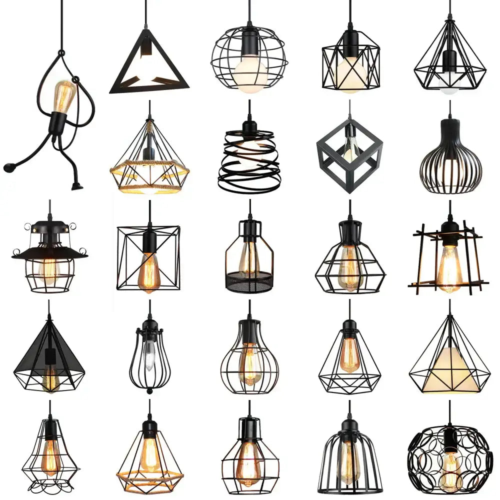 Industrial black metal cage pendant light kitchen decor