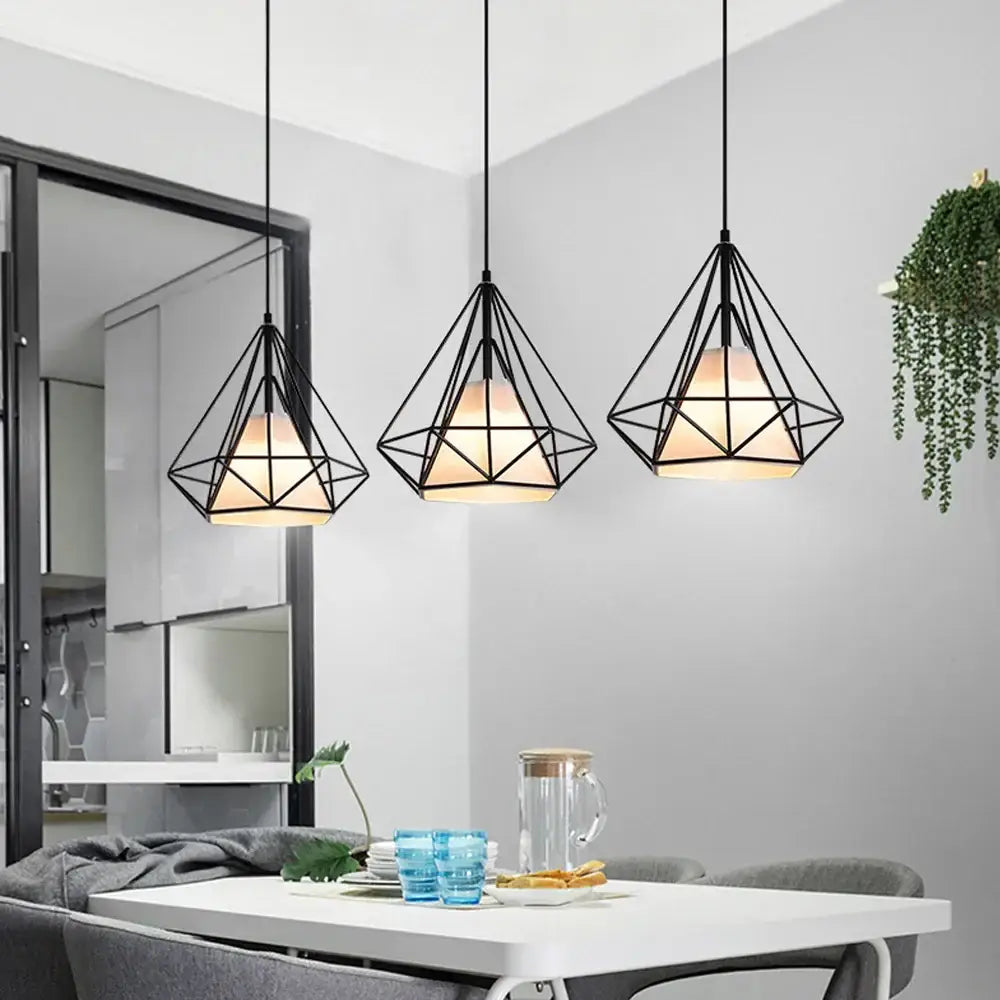 Industrial black metal cage pendant light kitchen decor
