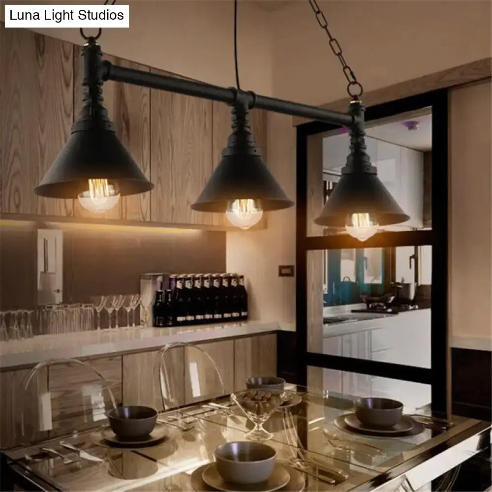 Industrial black metal conical hanging ceiling light dining room