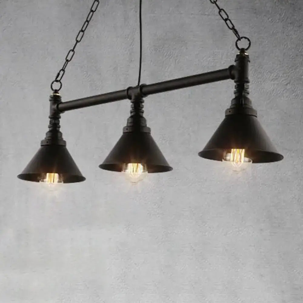 Industrial black metal conical hanging ceiling light dining room