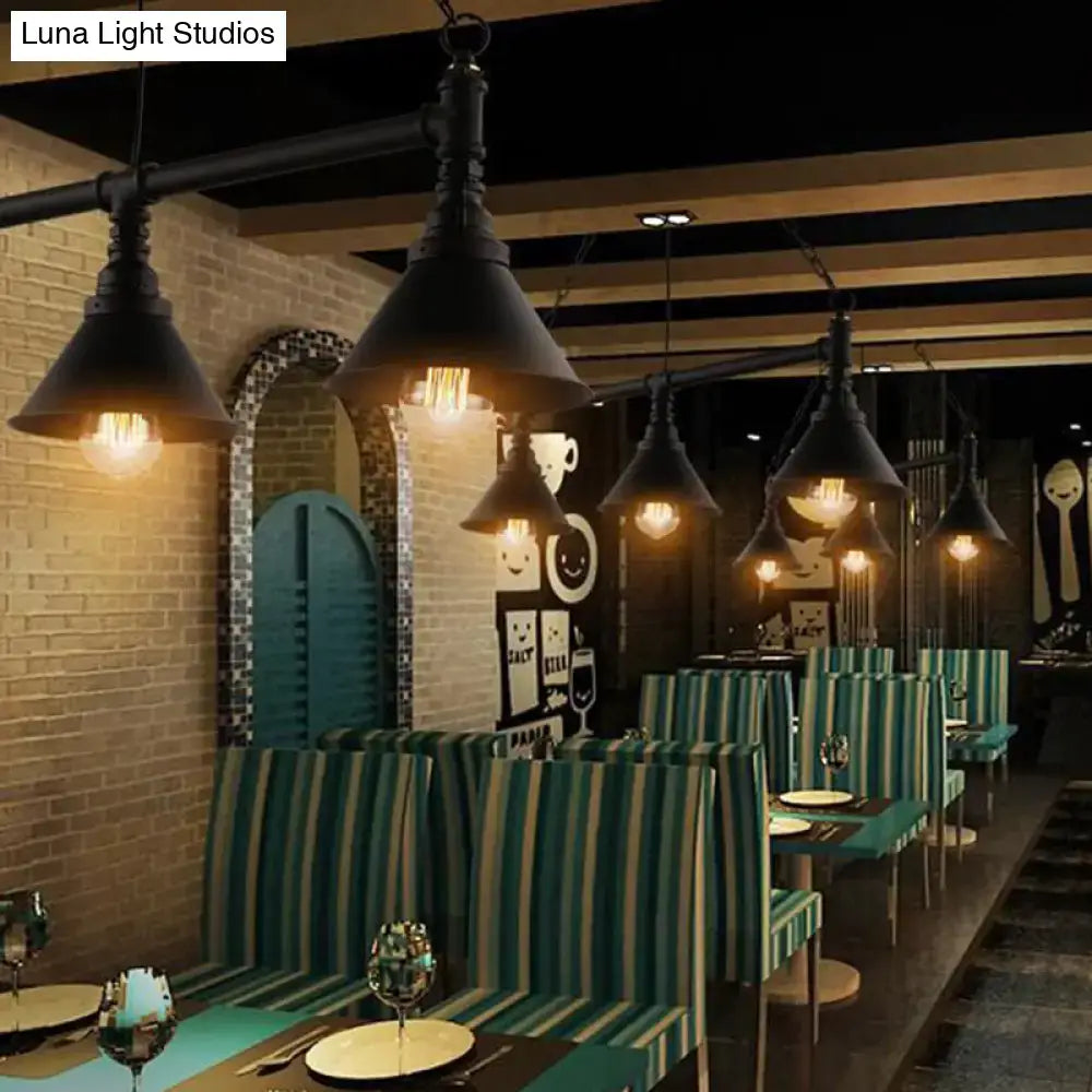 Industrial black metal conical hanging ceiling light dining room