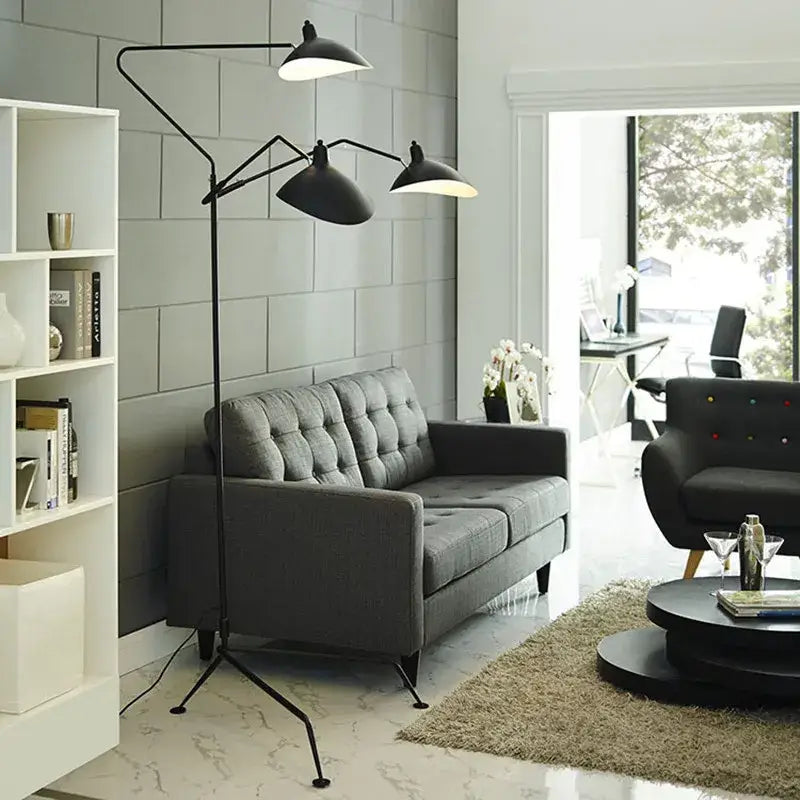 Industrial black metal floor lamp living room three light tripod