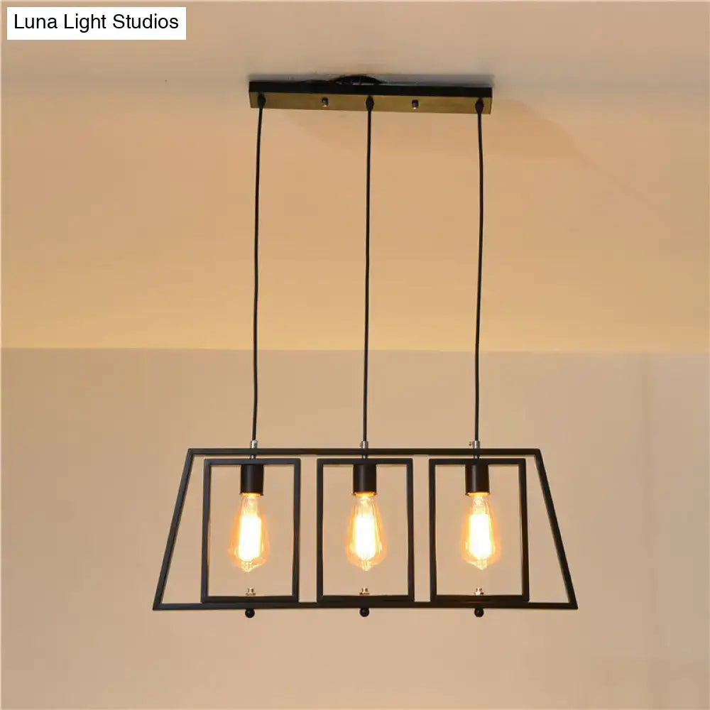 Industrial black metal hanging pendant trapezoid frame kitchen light