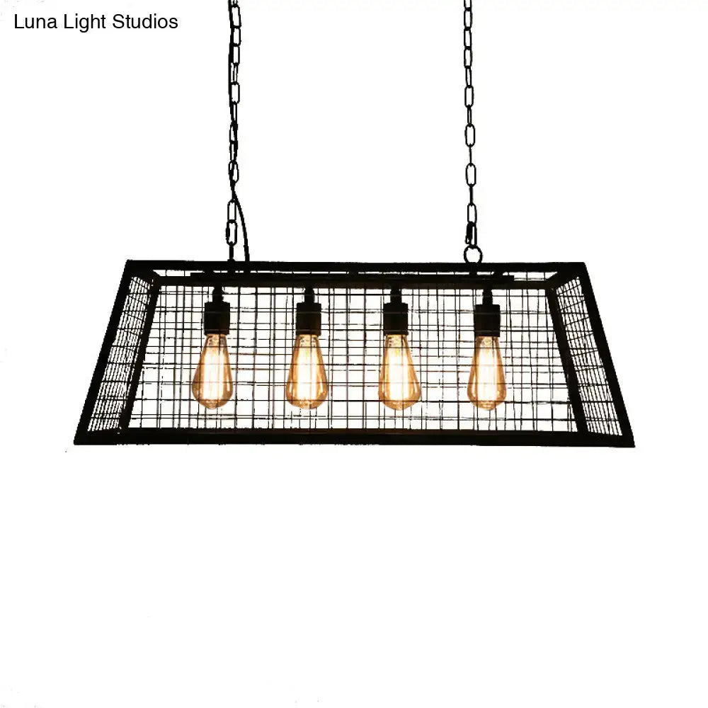 Industrial black metal island pendant lamp kitchen cage light