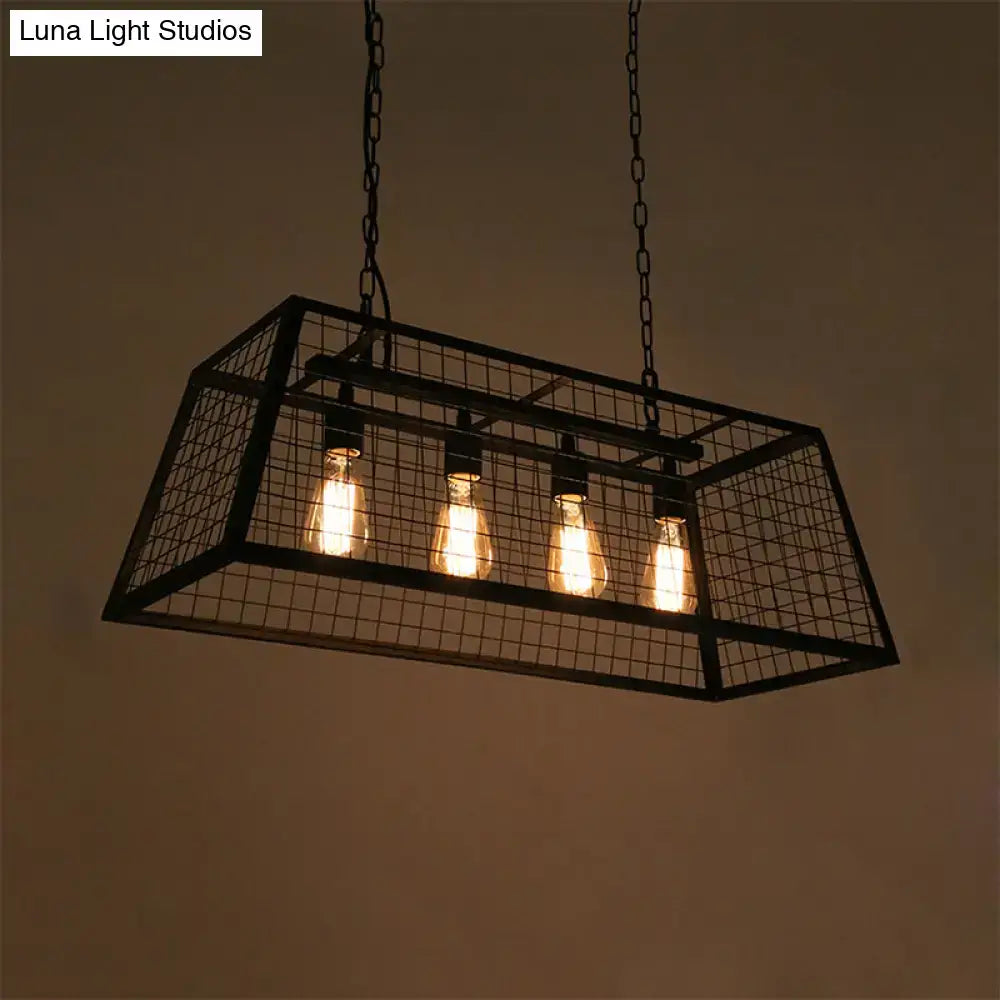 Industrial black metal island pendant lamp kitchen cage light