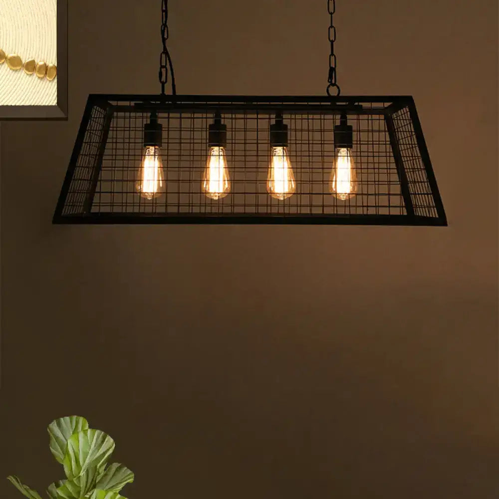 Industrial black metal island pendant lamp kitchen cage light