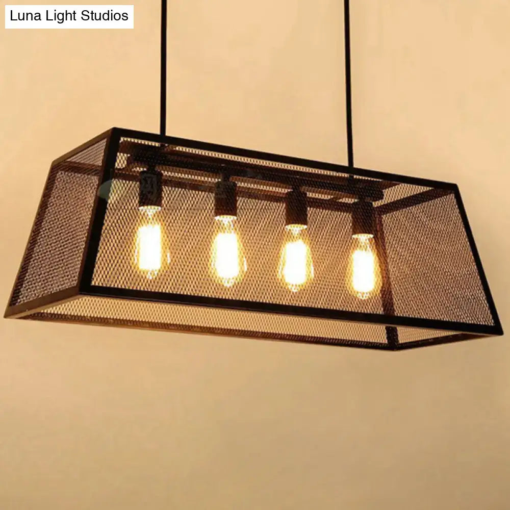 Industrial black metal mesh pendant light fixture dining room