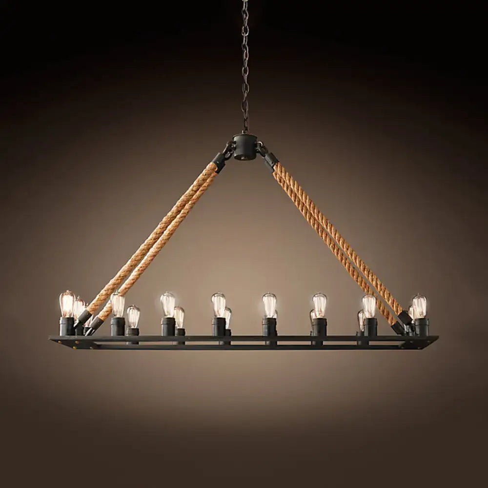 Industrial black metal rope island lighting – dining room lamp