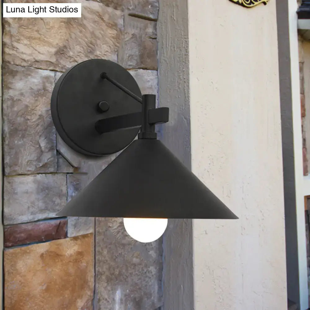 Industrial black metal wall hanging light – bedroom cone sconce