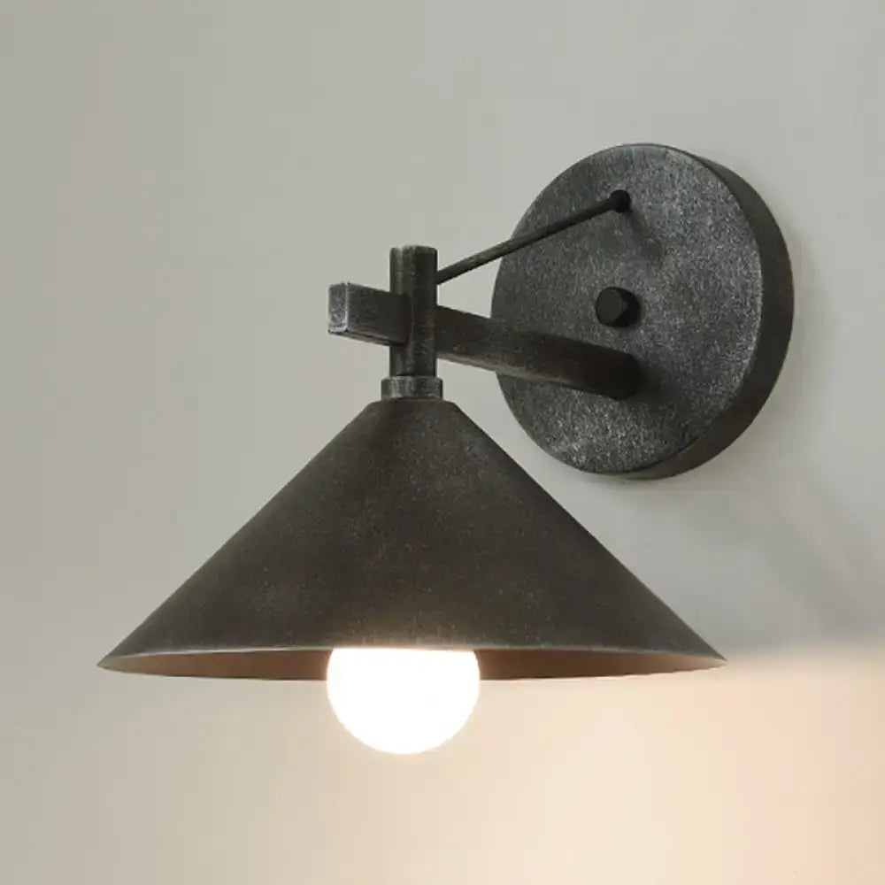 Industrial black metal wall hanging light – bedroom cone sconce