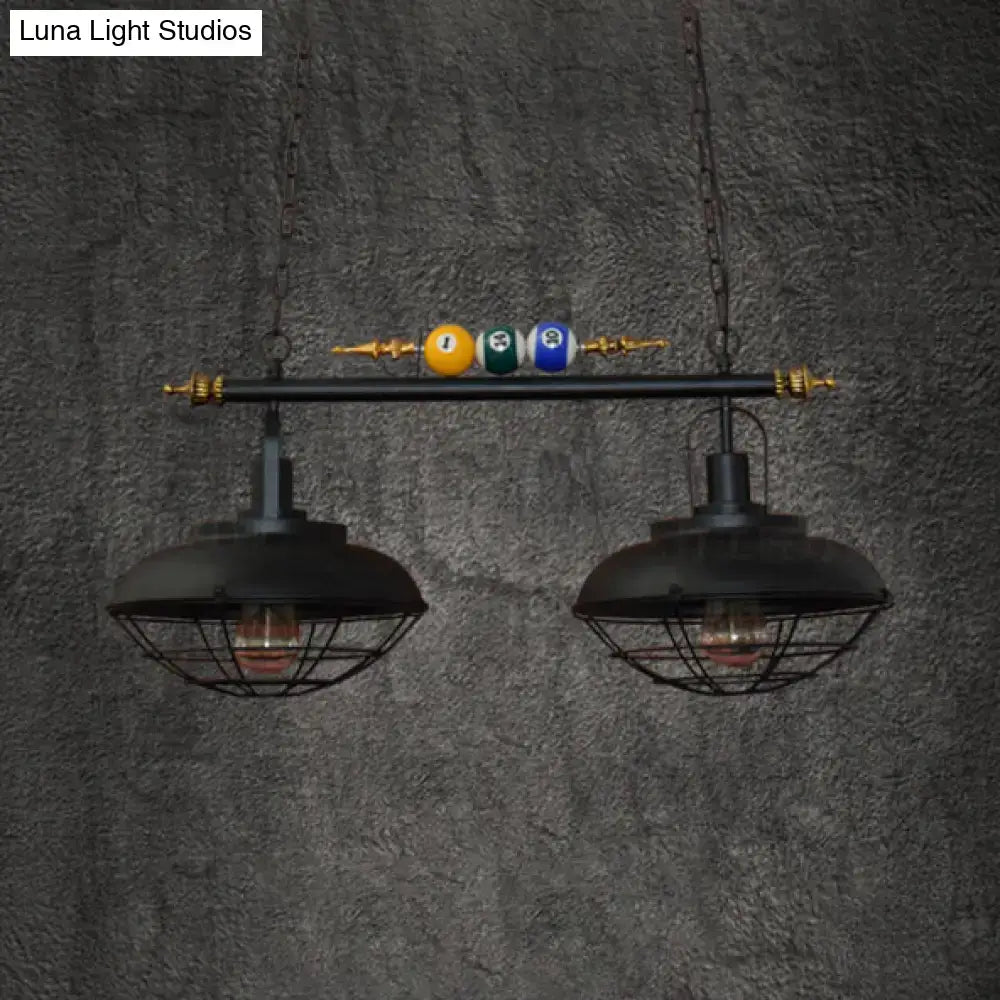 Industrial black metal wire frame island light billiard room pendant