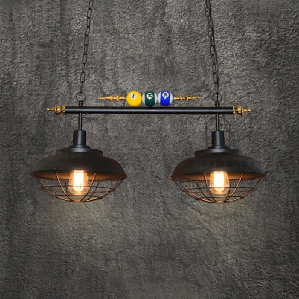 Industrial black metal wire frame island light billiard room pendant