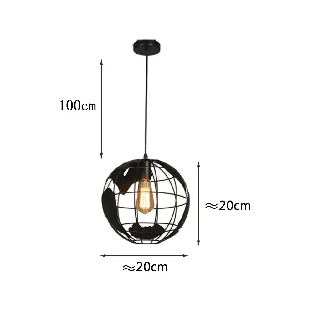 Industrial black metal world map pendant light for dining room