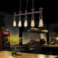 Industrial black pipe 5 light ceiling light dining room valve detail