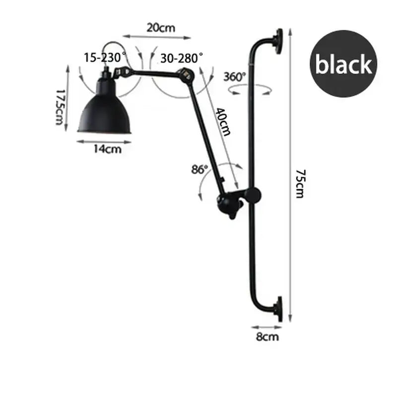 Industrial black & red swing arm wall lamp for bedroom