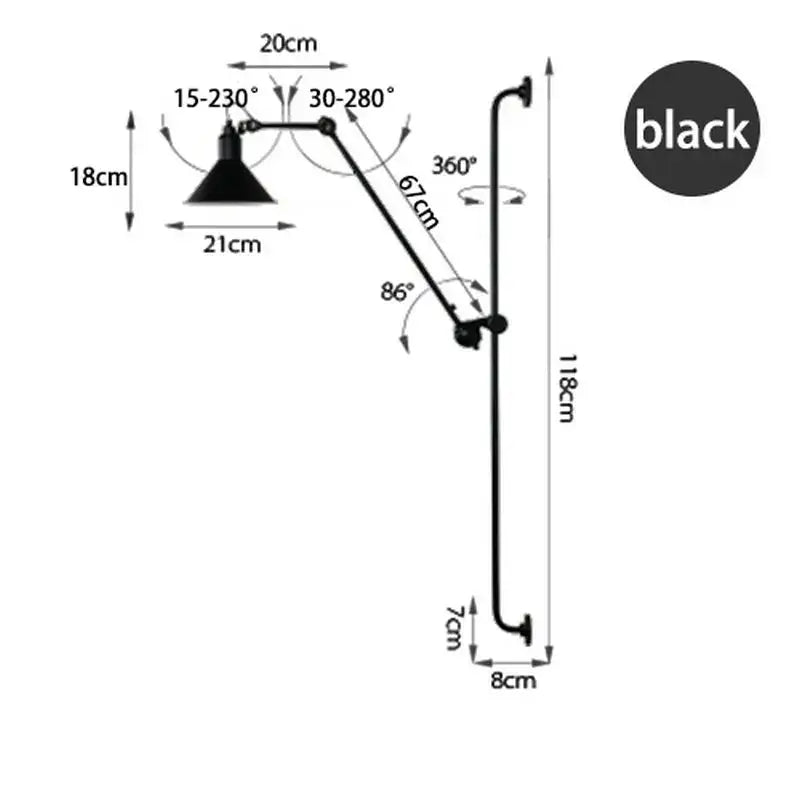 Industrial black & red swing arm wall lamp for bedroom