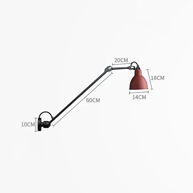 Industrial black & red swing arm wall lamp for bedroom