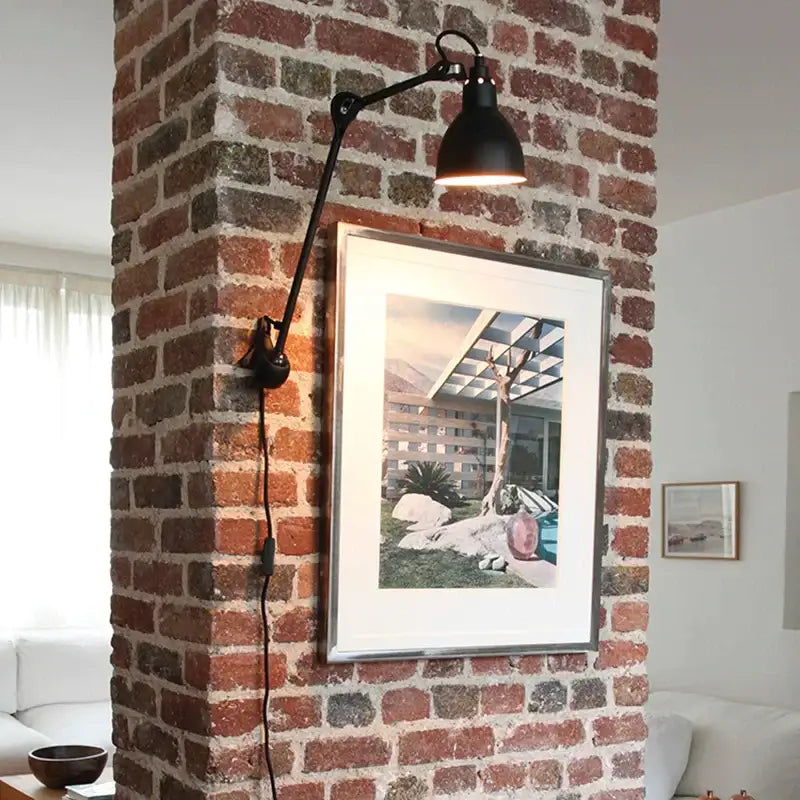 Industrial black & red swing arm wall lamp for bedroom