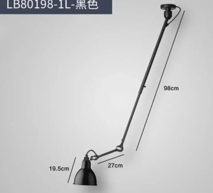 Industrial black & red swing arm wall lamp for bedroom
