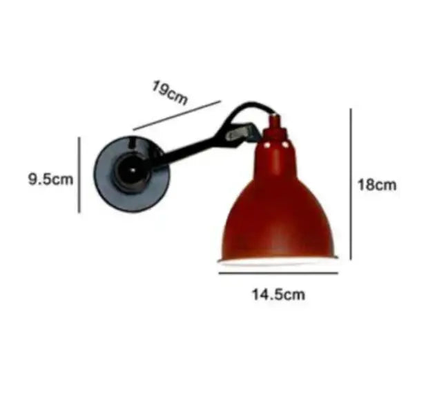 Industrial black & red swing arm wall lamp for bedroom