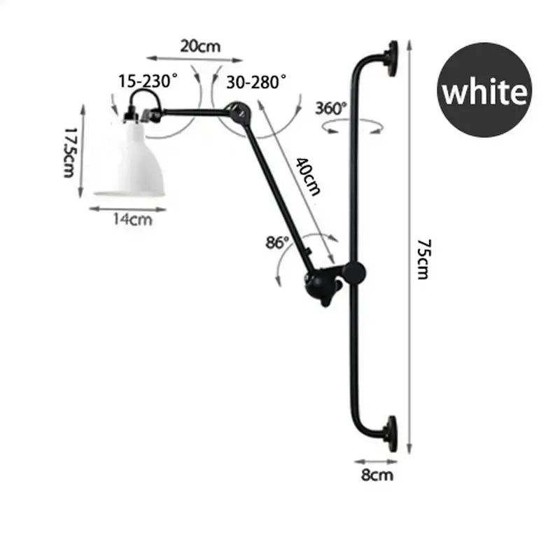 Industrial black & red swing arm wall lamp for bedroom