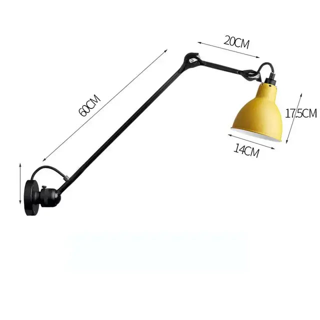 Industrial black & red swing arm wall lamp for bedroom
