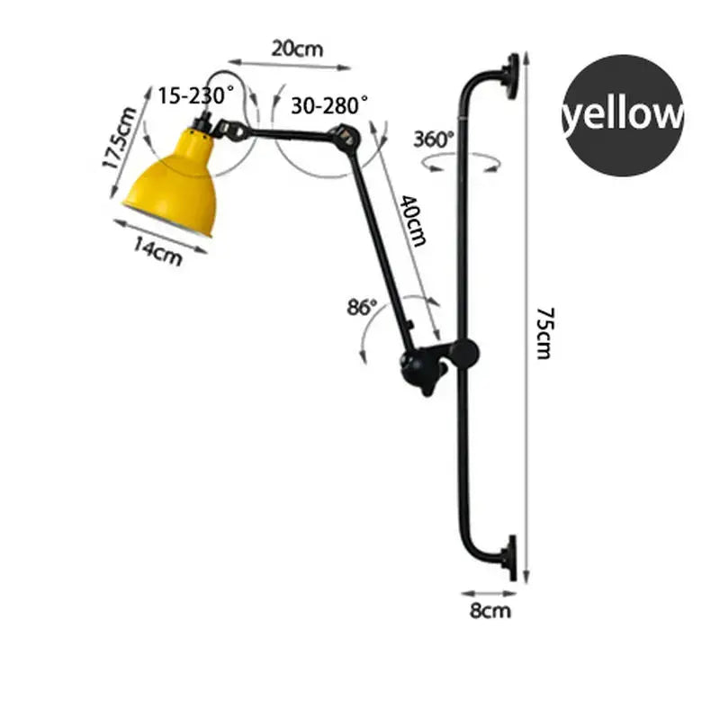 Industrial black & red swing arm wall lamp for bedroom