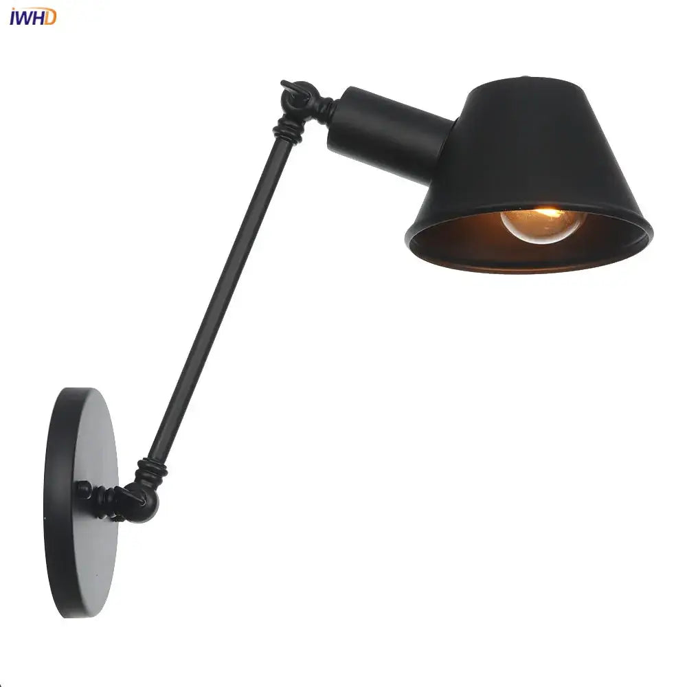 Industrial black single swing arm wall light bedroom sconce