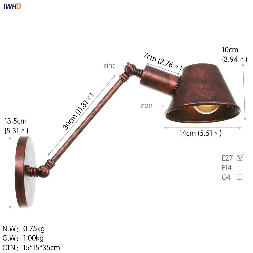 Industrial black single swing arm wall light bedroom sconce