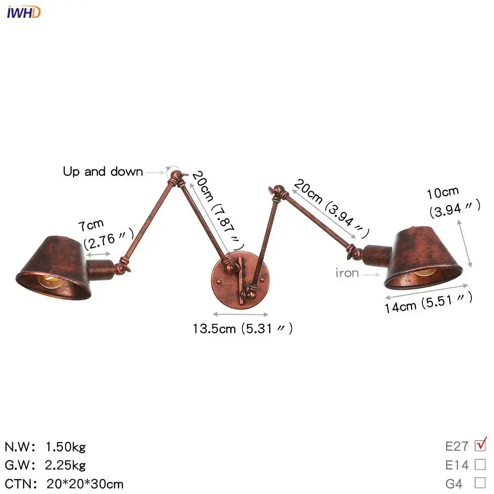 Industrial black single swing arm wall light bedroom sconce