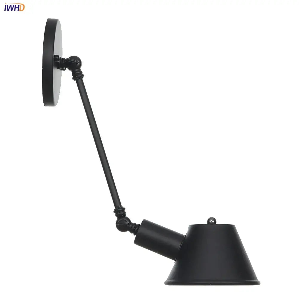 Industrial black single swing arm wall light bedroom sconce