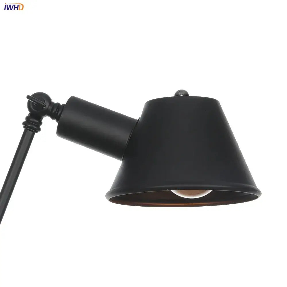 Industrial black single swing arm wall light bedroom sconce