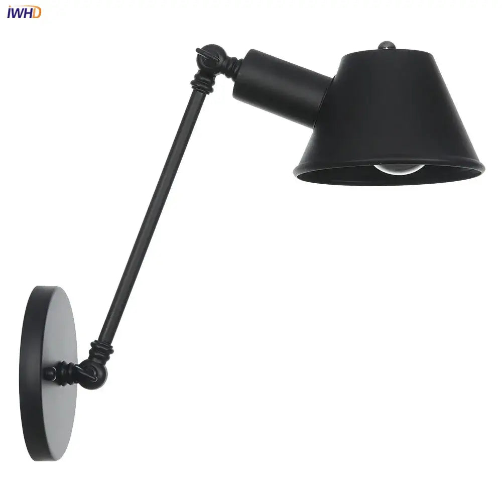 Industrial black single swing arm wall light bedroom sconce