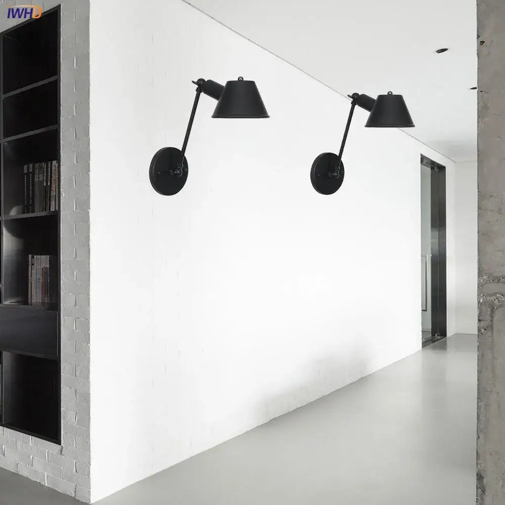 Industrial black single swing arm wall light bedroom sconce