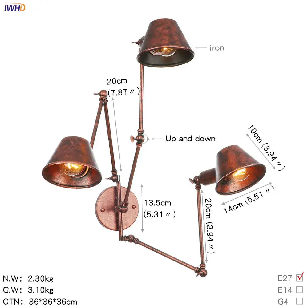 Industrial black swing arm wall light bedroom vintage sconce