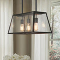 Industrial black trapezoid 3-bulb clear glass kitchen pendant light