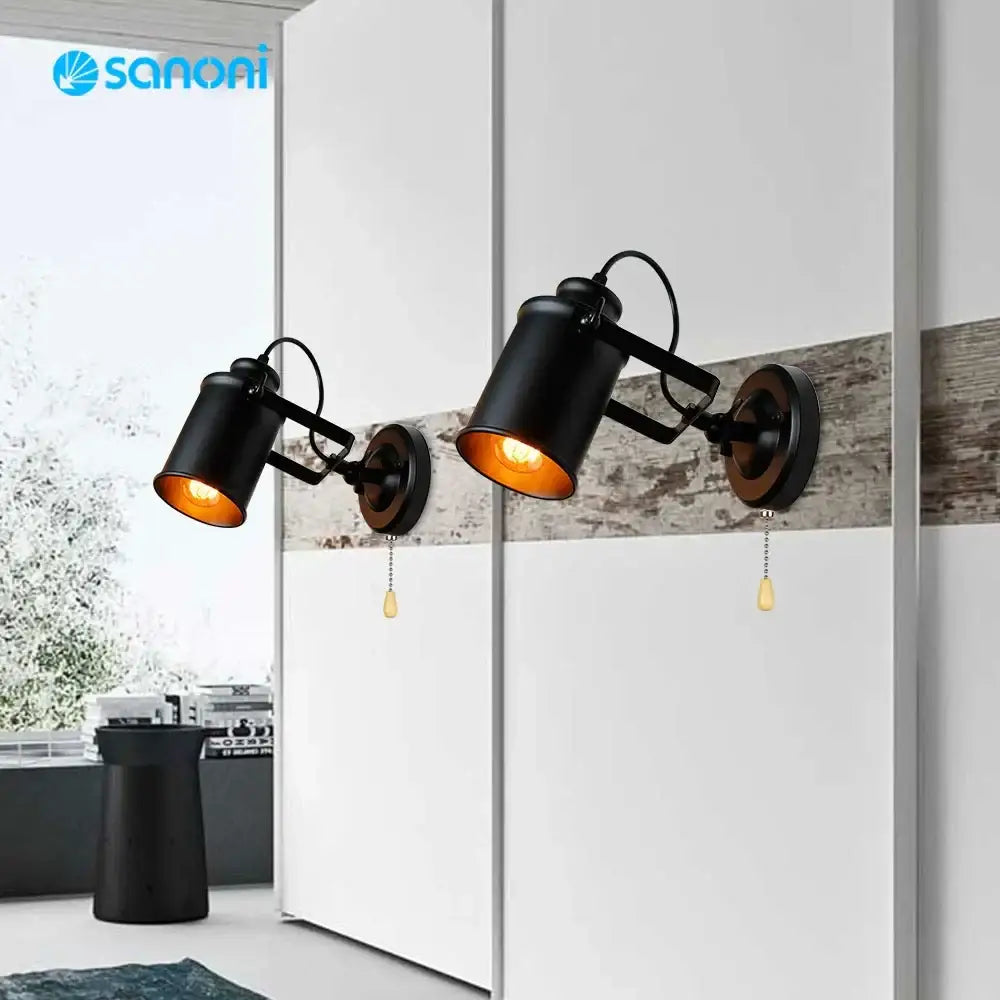 Industrial black vintage wall lamp – bedroom adjustable spotlight