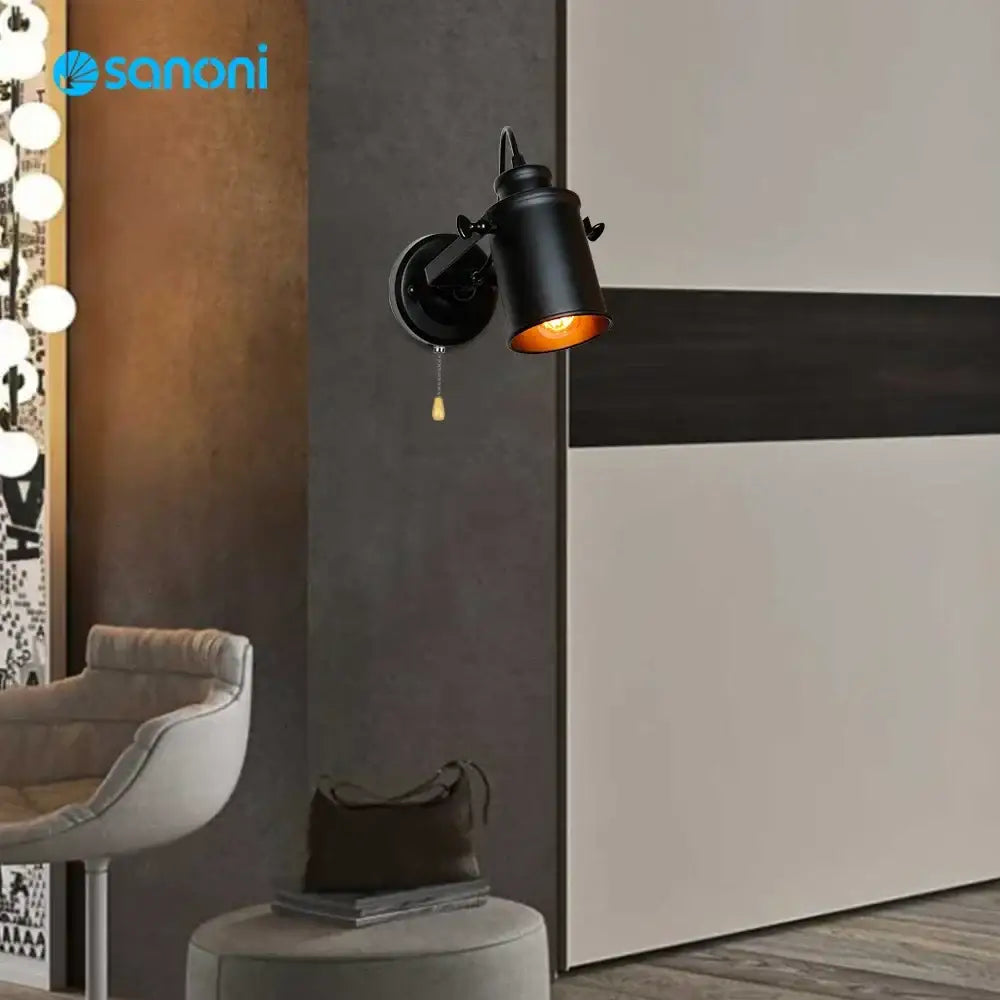 Industrial black vintage wall lamp – bedroom adjustable spotlight